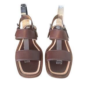 Prada Vintage Brown Leather Block Heel Sandals 36.5